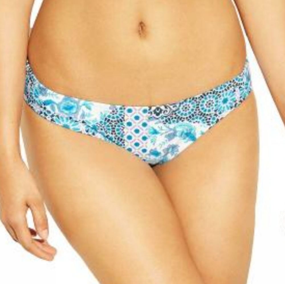 Kona Sol Full Coverage Hipster Bikini  Swim Bottom Blue Floral